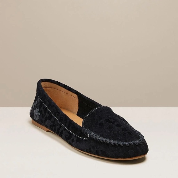 Jack Rogers Millie Black Suede Leopard Print Loafers Sz 9 - Picture 1 of 9
